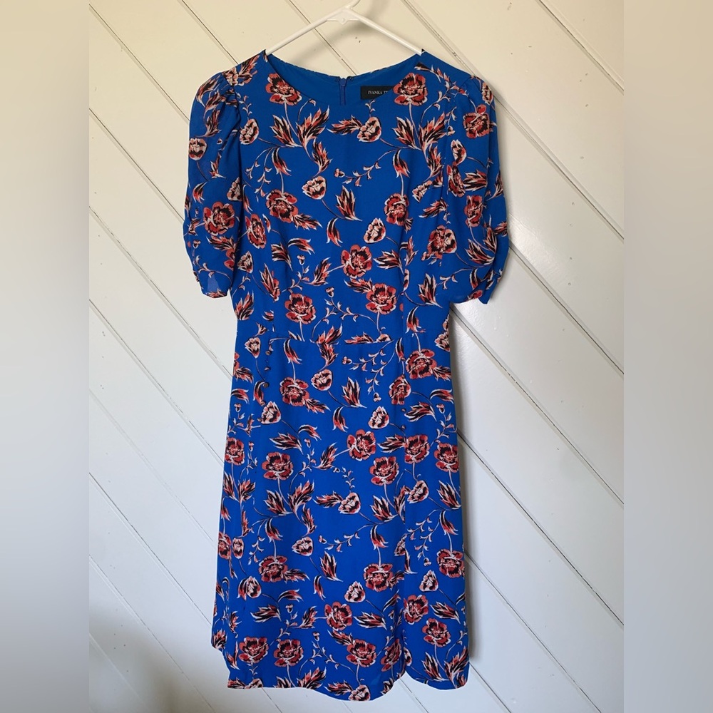 Ivanka Trump Royal Blue Floral Dress with Coral Accents